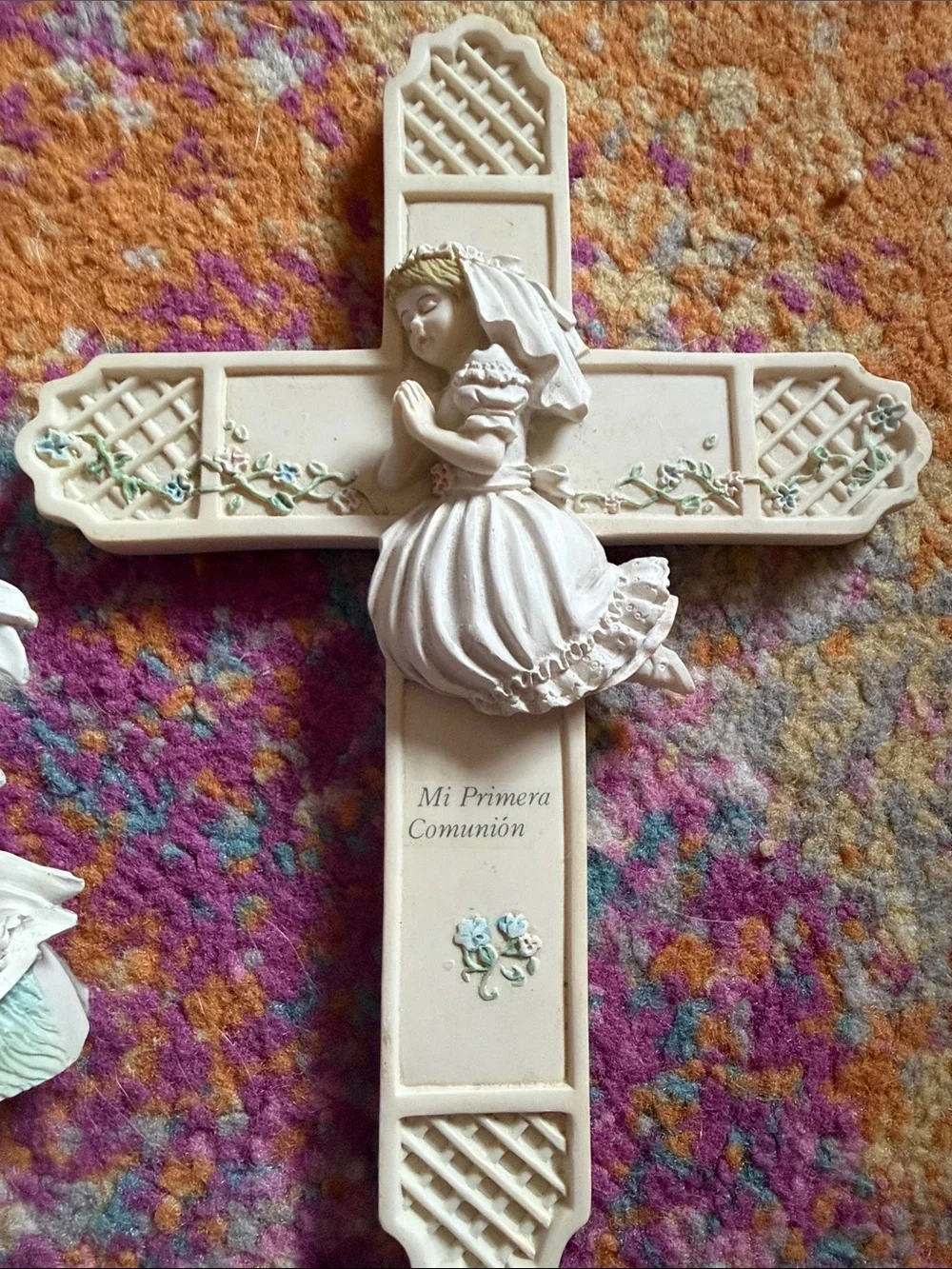 90s First Communion Wall Cross and Frame Set - White